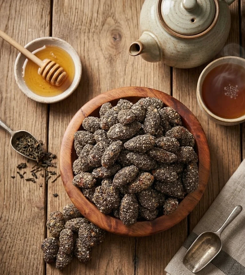 Amandes enrobées de chia - لوز مغلف بالشيا